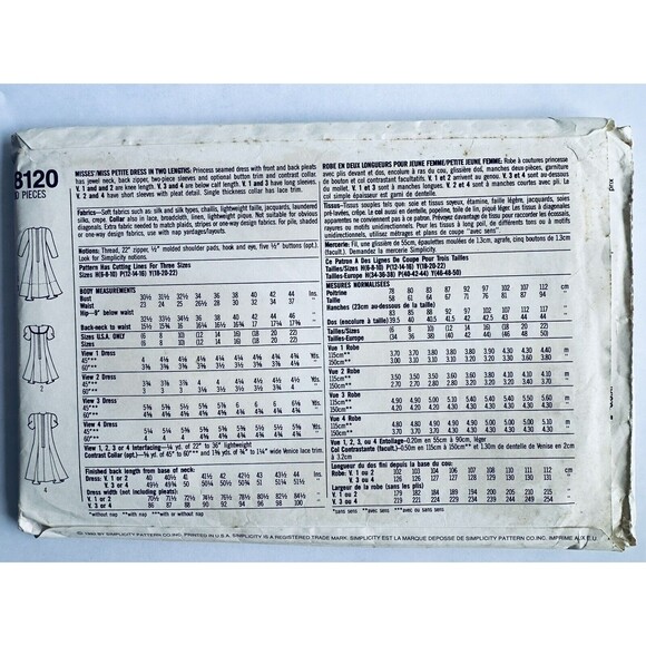 Simplicity Pattern 8120 Misses/Petite Dress Princess Seams Sz 6 8 10 UNCUT - Picture 2 of 2